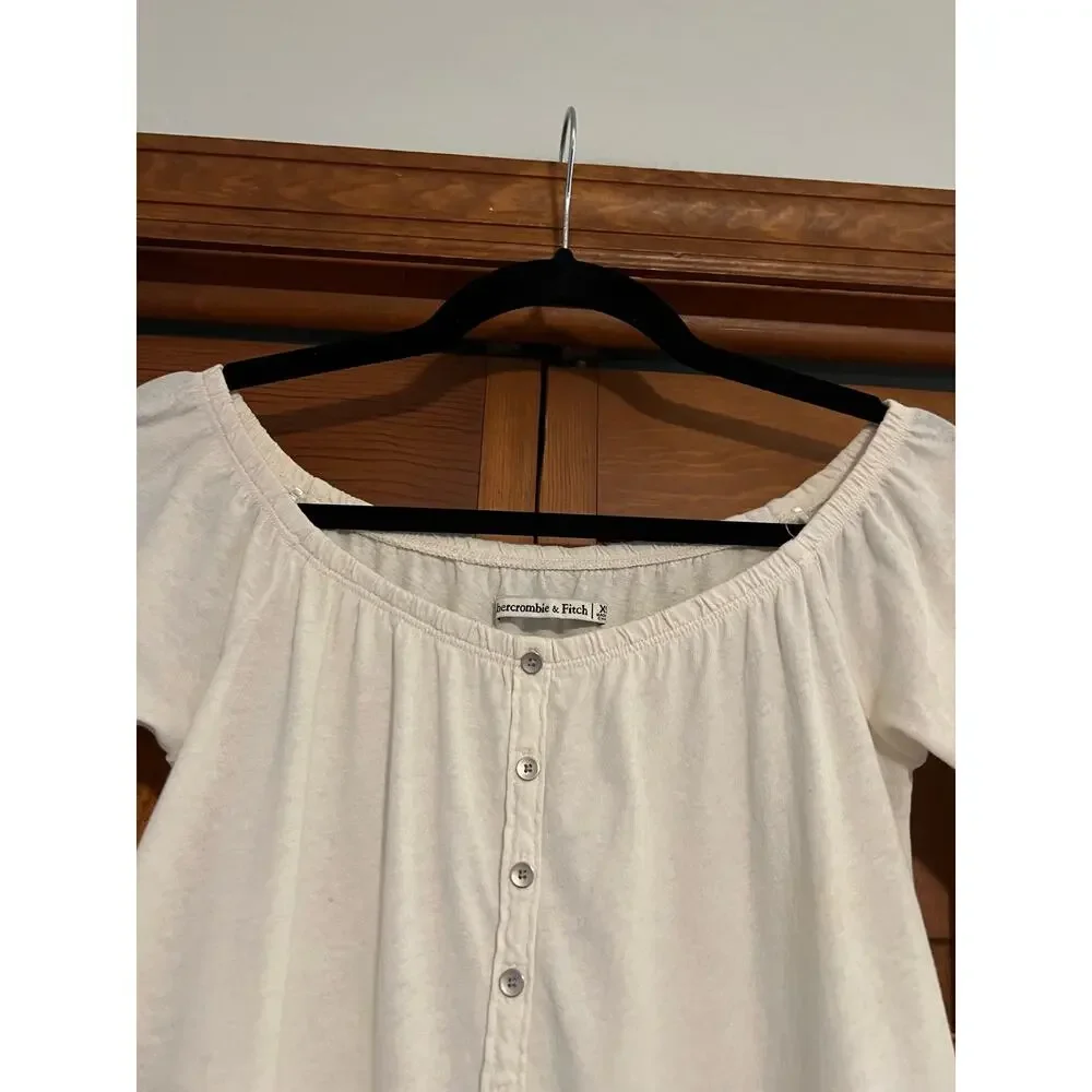Abercrombie & Fitch Women's Off the Shoulder Blouse Bell Sleeve White Size XS - Picture 4 of 10